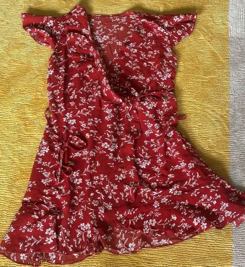 Red Floral Wrap Dress