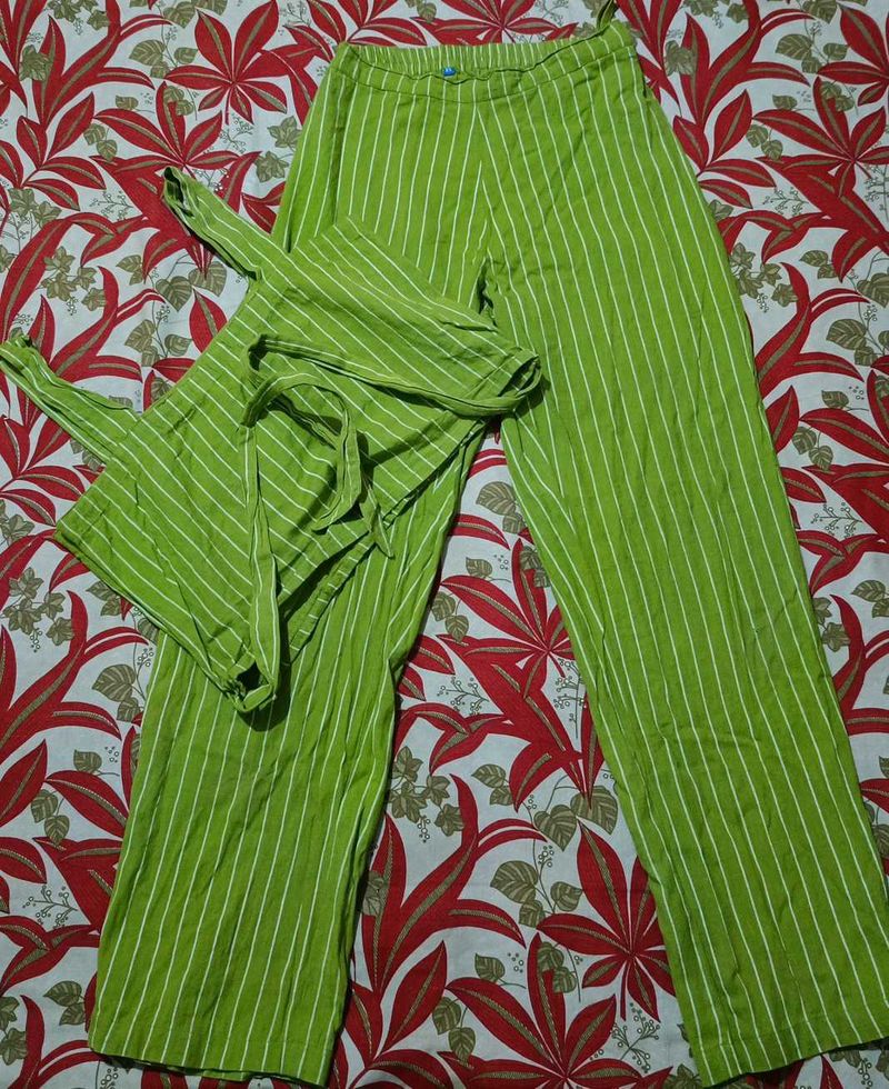Green Striped Top and Pants Set