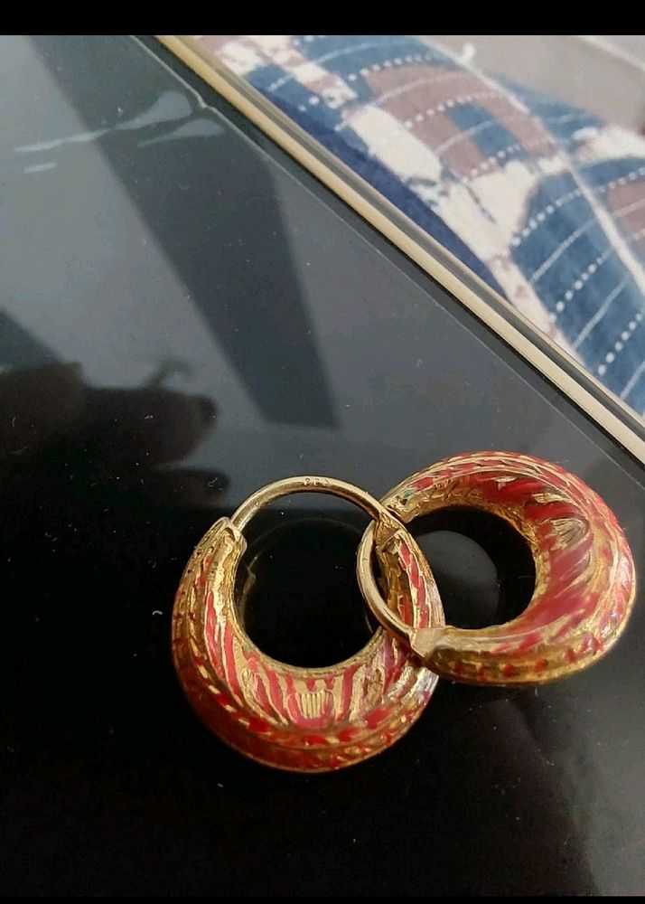 Silver 925 Red &amp; Gold Hoop Earrings