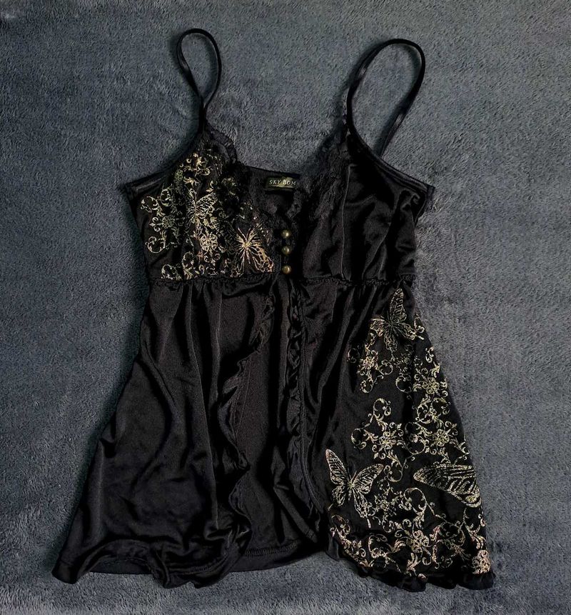 Grunge Butterfly Rose Black Gold Design Top