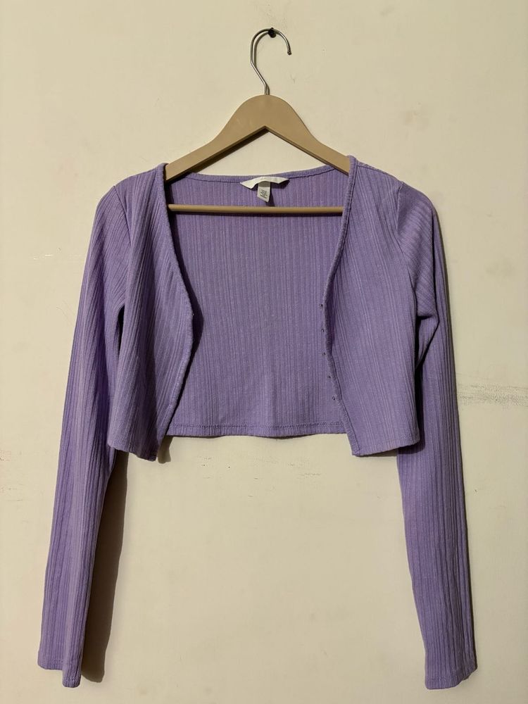 H&amp;M Women&#39;s Ribbed Cropped Cardigan in Lavender