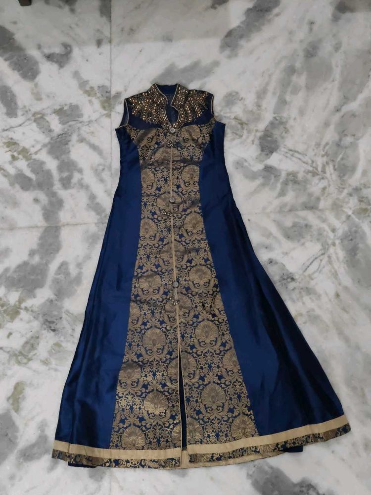 Elegant Blue &amp; Gold Ethnic Gown