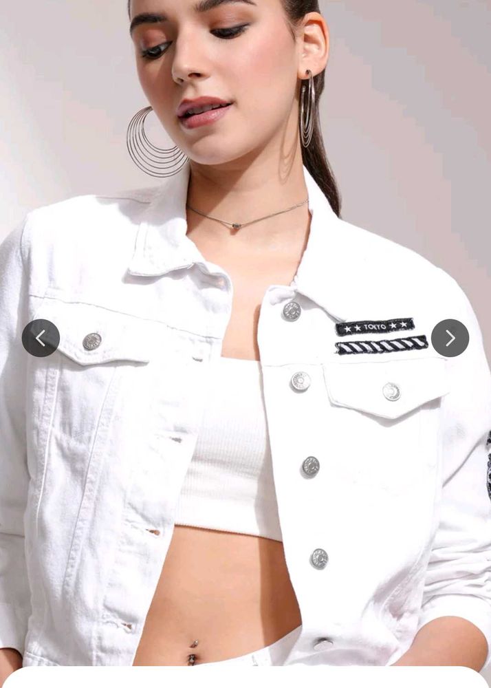 White Solid Denim Jacket