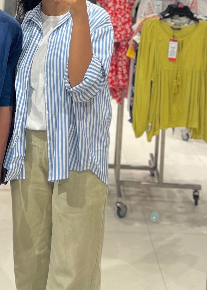 Oversized Blue And White Striped Shirt 👔