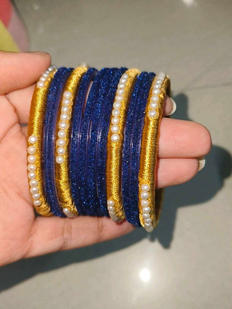 Matte Blue &amp; Gold Bangle Set