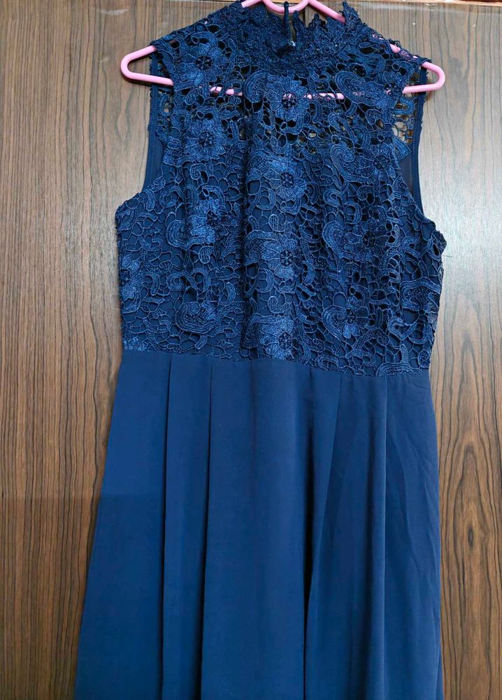 Navy Crochet Top Chiffon Long Maxi Dress