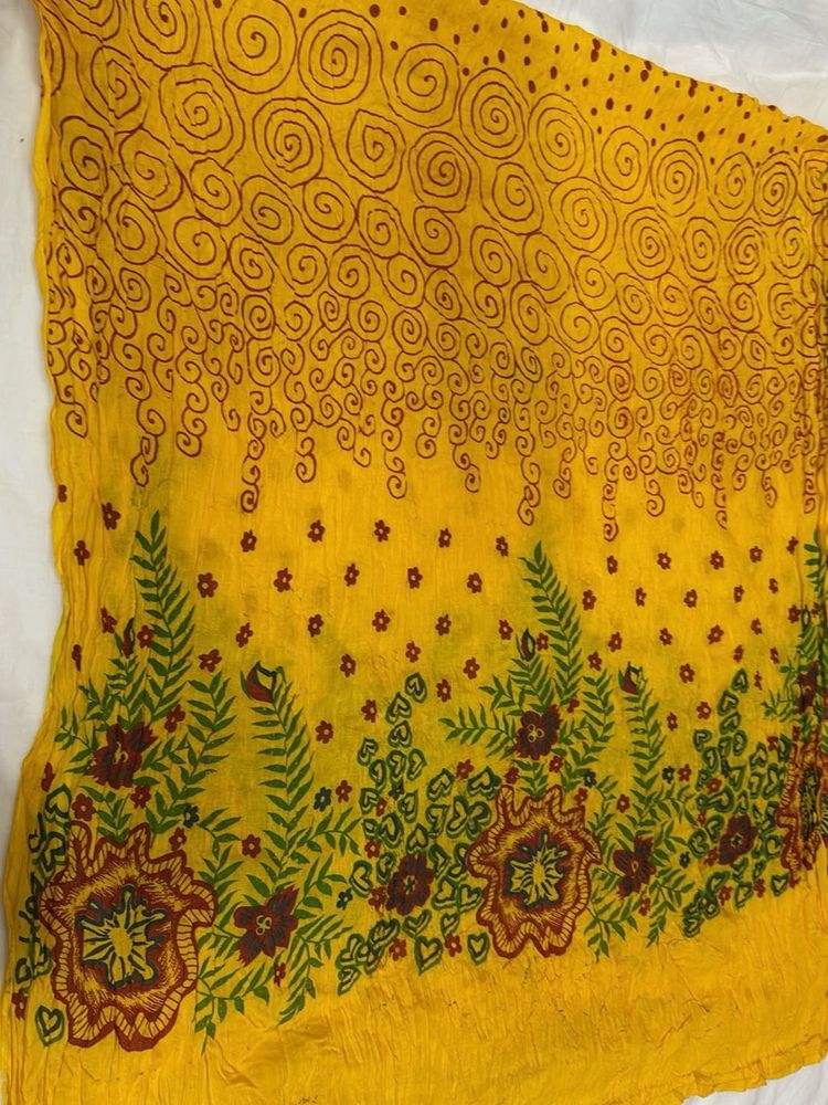 Yellow Floral Jaipuri Cotton Dupatta