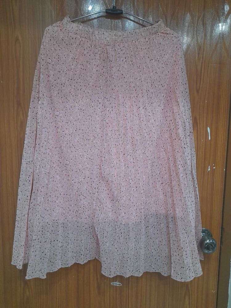 Pink Floral Pleated Skirt