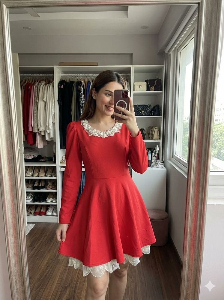 Pintrest Red Long Sleeve Mini Dress