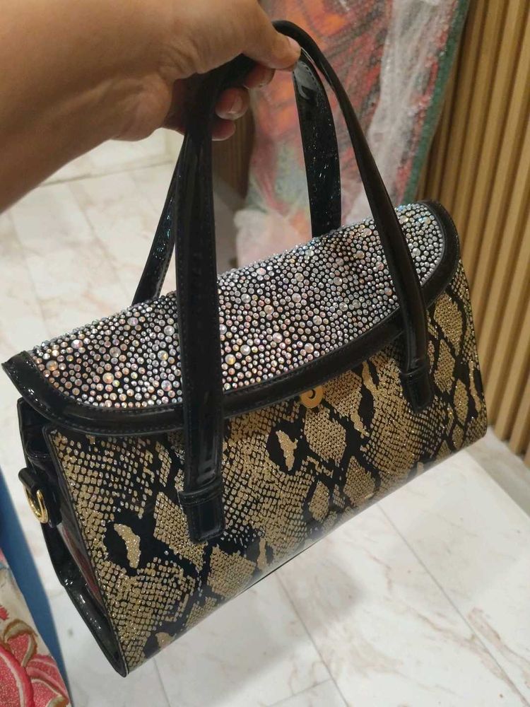 Unique Snakeskin &amp; Rhinestone Handbag