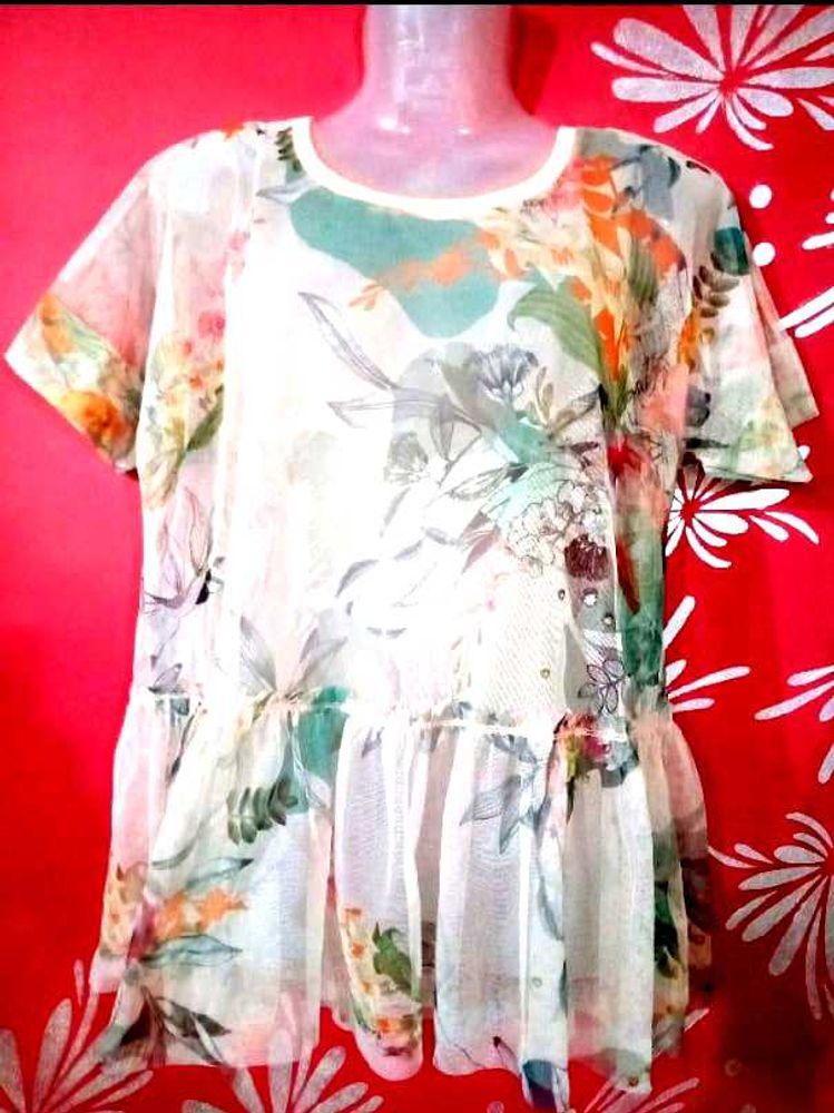 Floral Print Sheer Layering Transparent Top