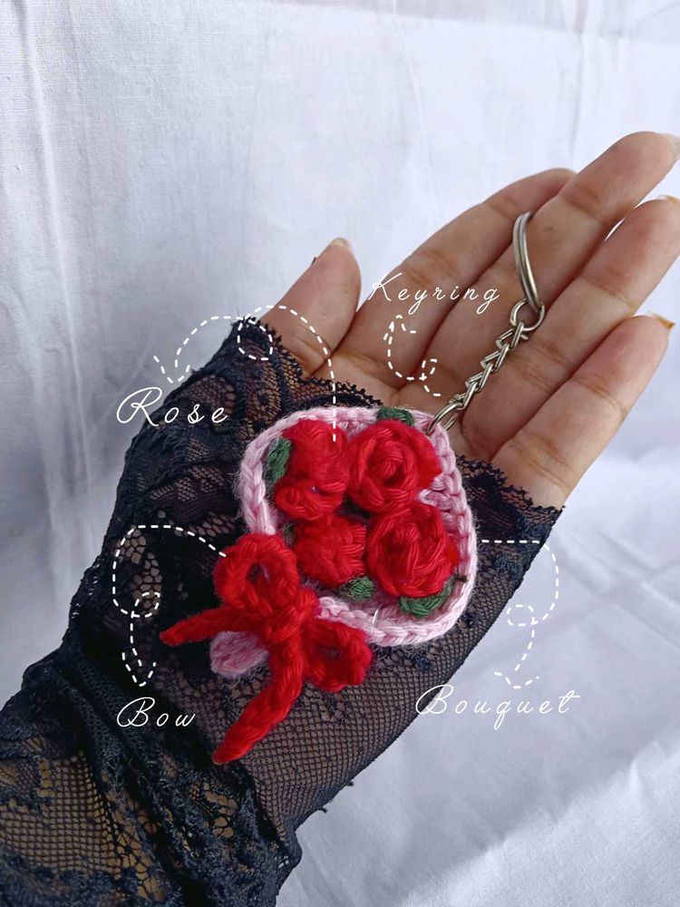 Crochet Rose Bouquet Keychain