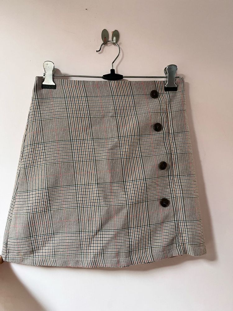 Plaid Button Detail Mini Skirt
