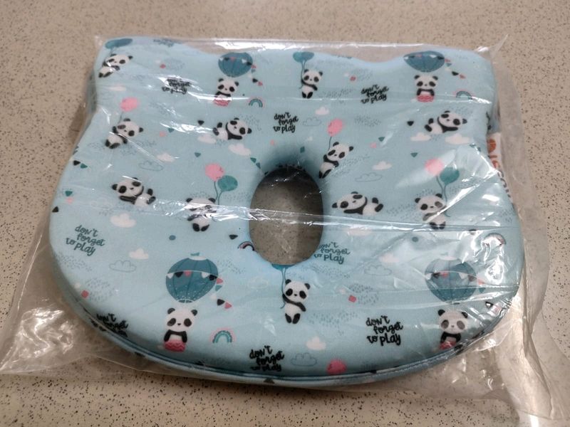 kossto Memory Foam Baby Head Shaping Pillow, Baby Pillow for Preventing Flat Head Syndrome, Apple Shape, Baby Panda Print (Light Navy Blue)(Pack of 1)