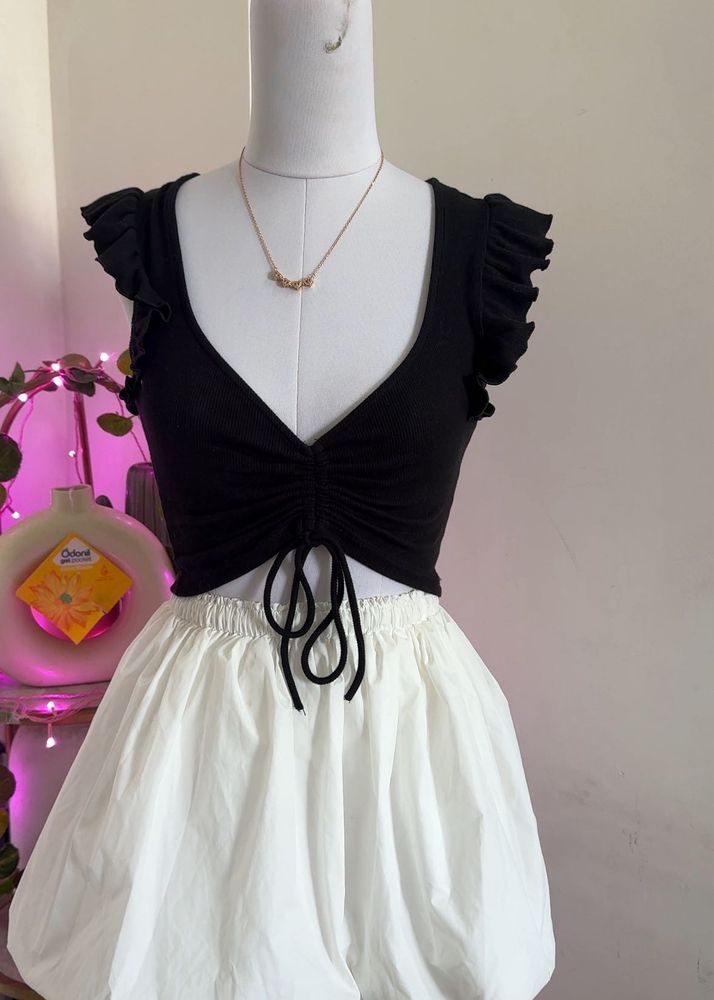 Black Ruffle Crop Top