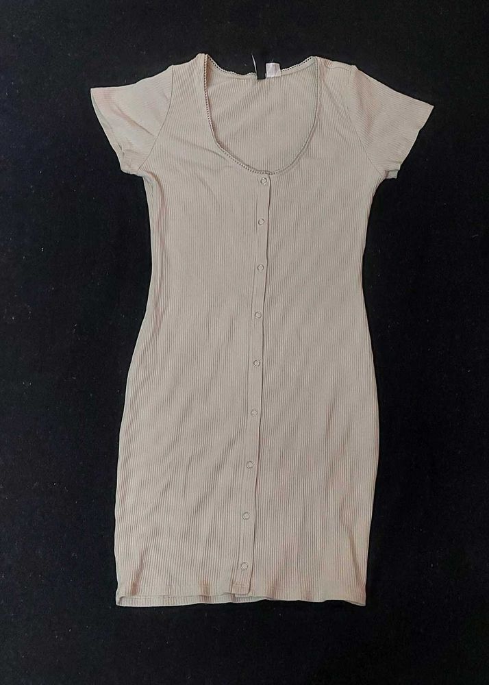 Ribbed Button-Front Mini Dress