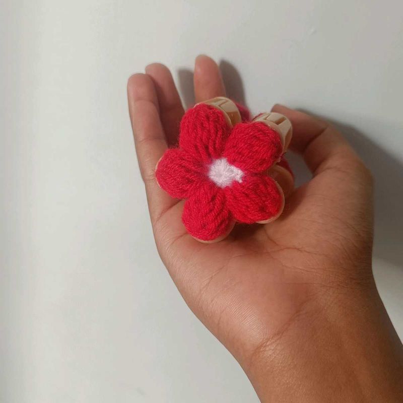Red Flower Hair Claw Clip handmade crochet