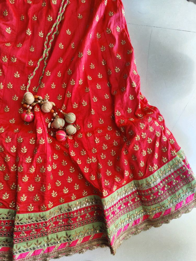 Fuschia pink gotta Patti Lehnga With Choli