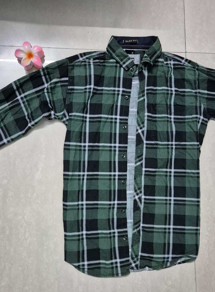 A Green Casual Checkered Shirt