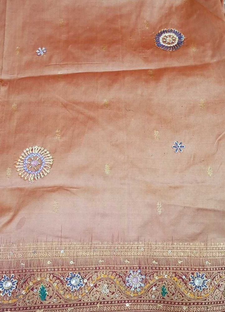 Embroidered Silk Fabric with Floral Border