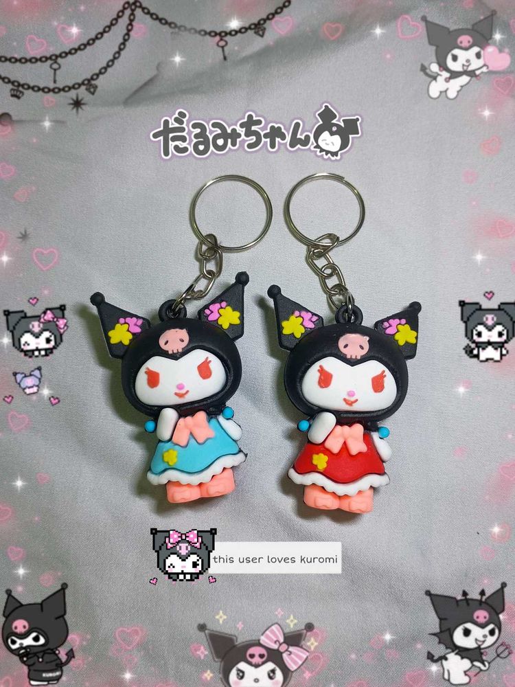 2 Sanrio Kuromi Keychain red &amp; blue kawaii charm