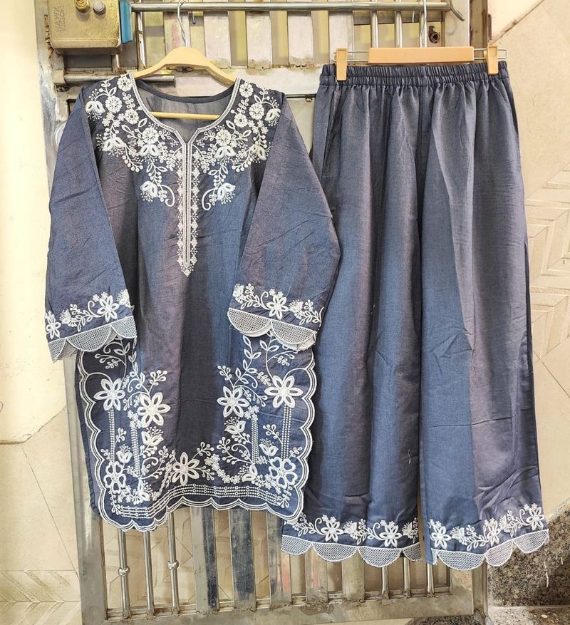 Denim Embroidered Coordset