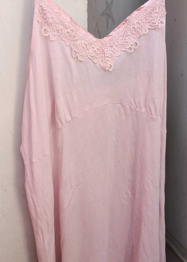 Pink Lace Trim Slip Dress