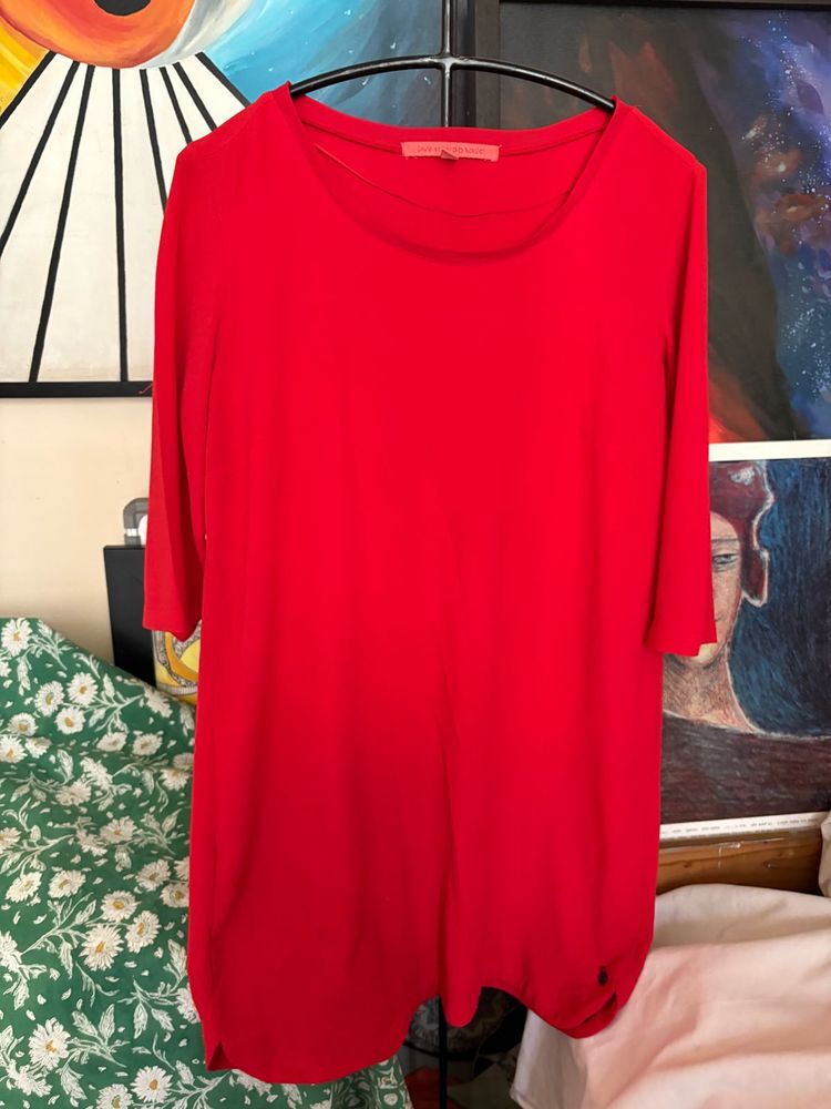 Mango Red 3/4 Sleeve Shift Dress