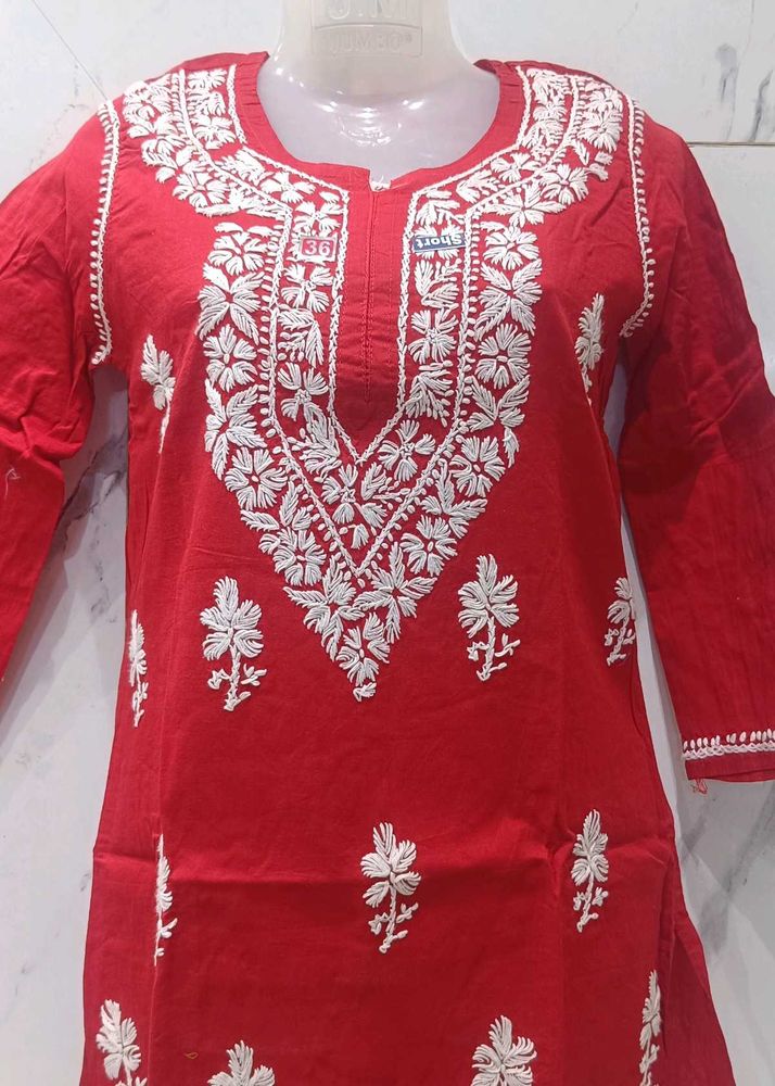 Red Embroidered Kurta