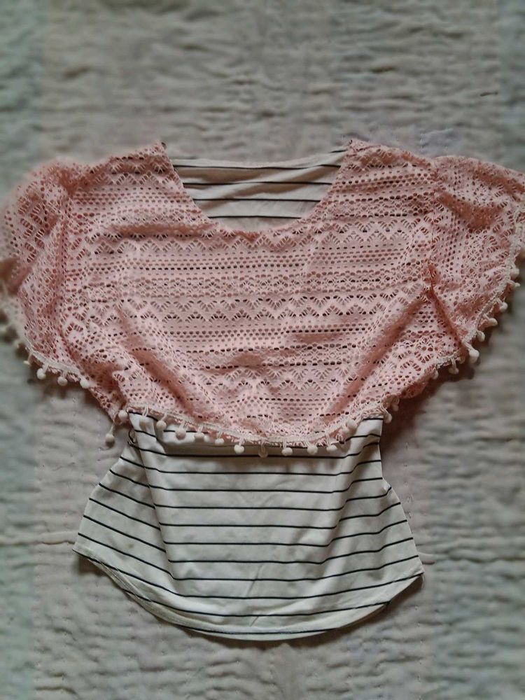 Cute Striped &amp; Lace Top
