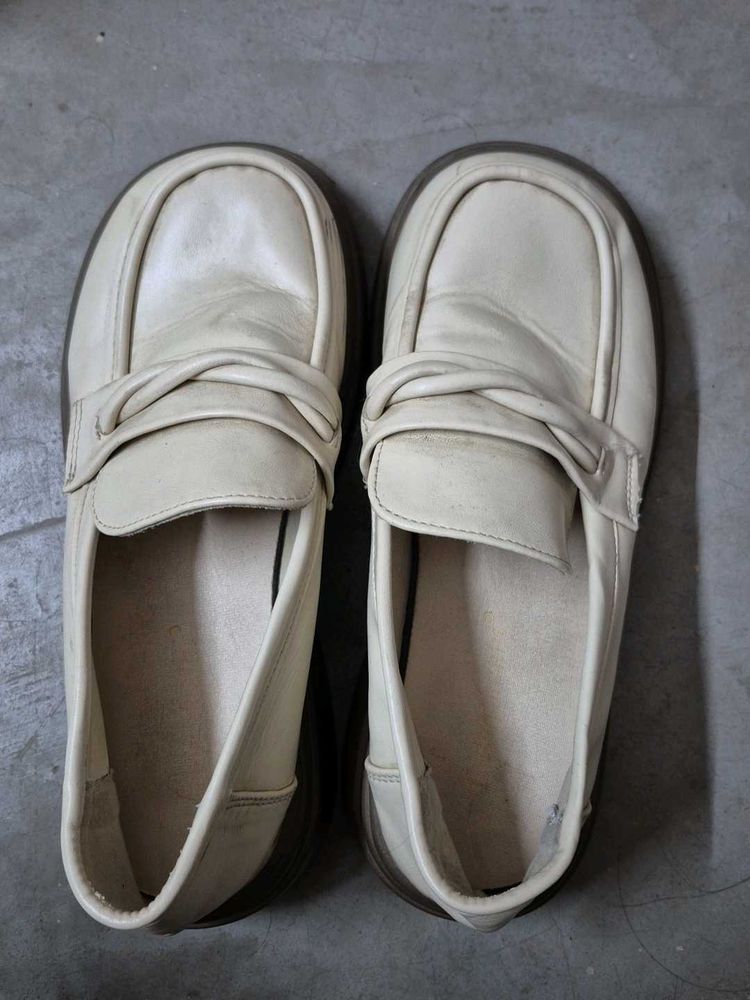 Cream Leather Loafers