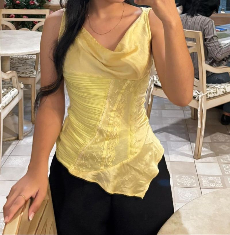 Butter Yellow Lace Detail Top