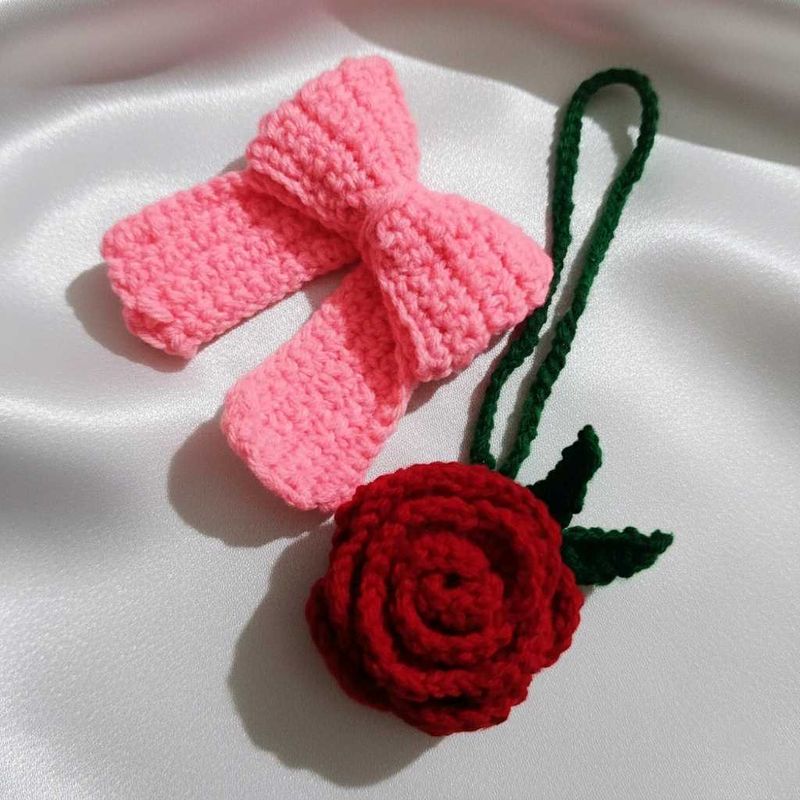 Crochet Hair Clip and keychain Set