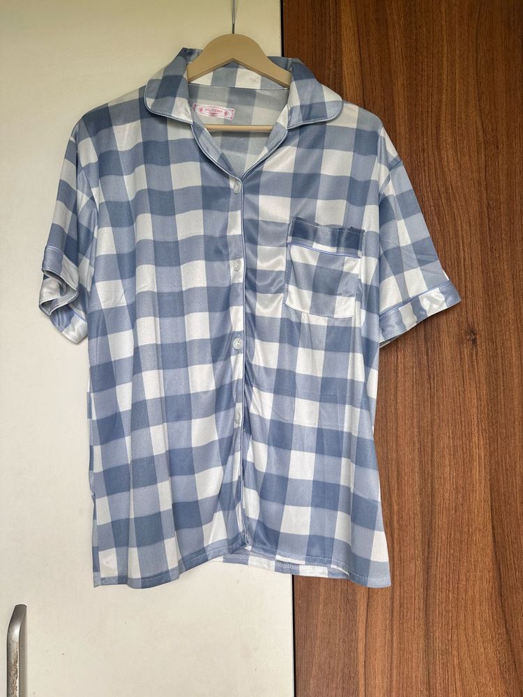 Blue Checkered Pajama Set