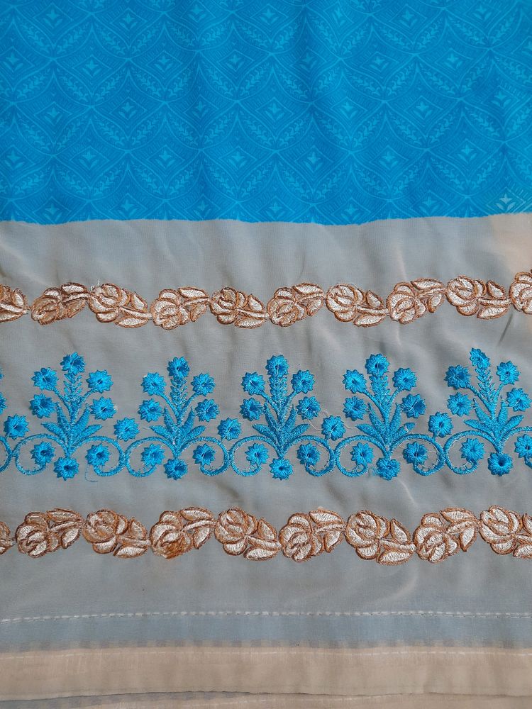 Blue Embroidery Work Saree with Blouse