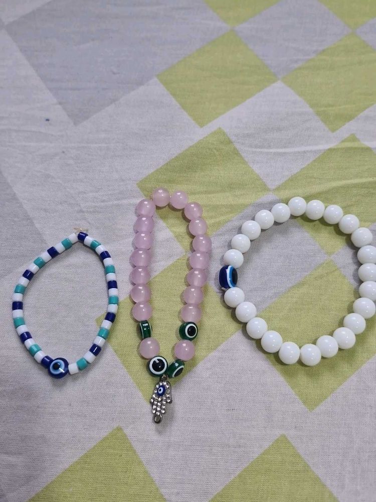 Beaded Bracelet Trio with Evil Eye Charm