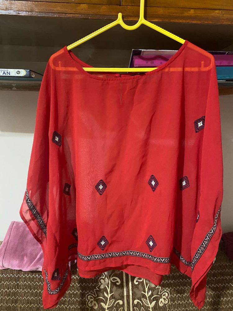 Red Embellished Top