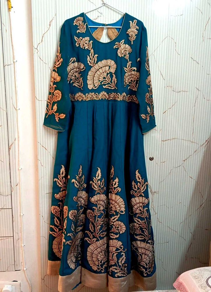 Ethnic Gown Dark Teal Green Colour