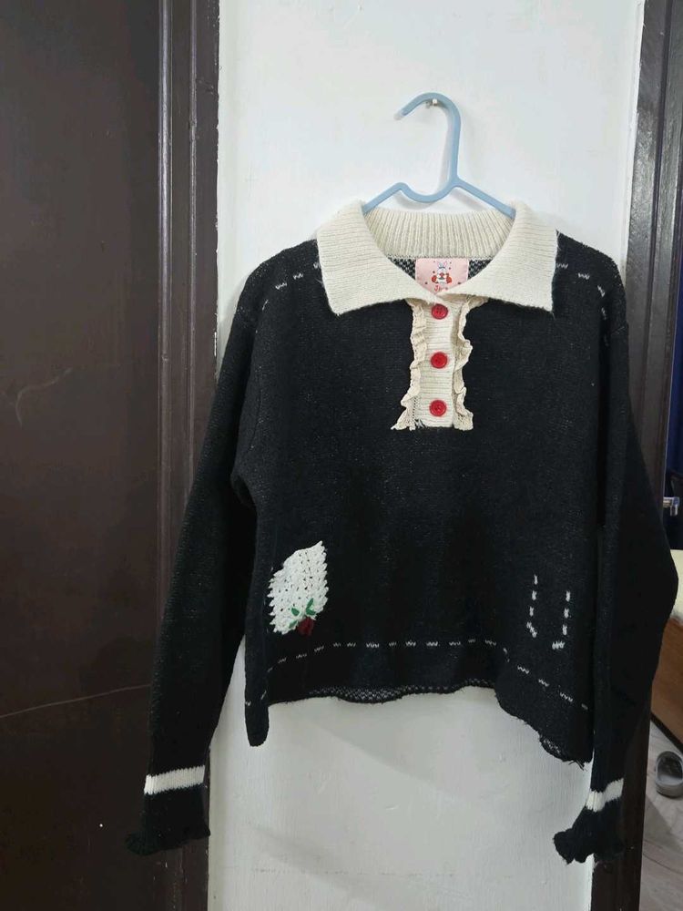 Cute Embroidered Knit Sweater fits S/M