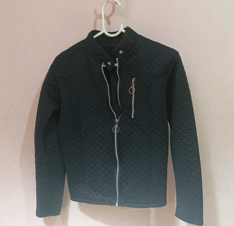 Black Quilted Bomber Jacket