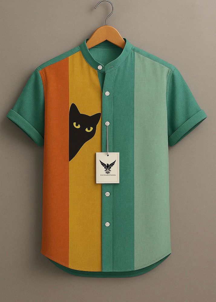 Cute Cat Print Casual 100% Cotton Shirt