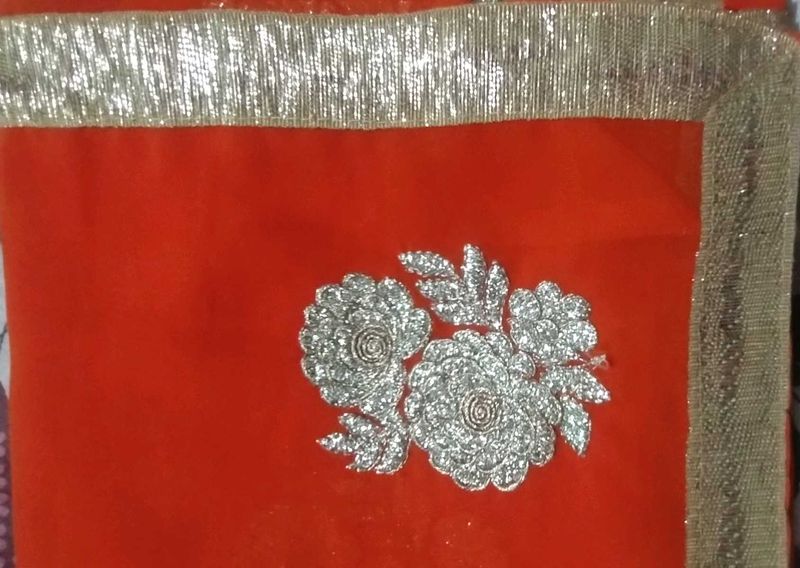 Orange Saree with Silver Embroidery