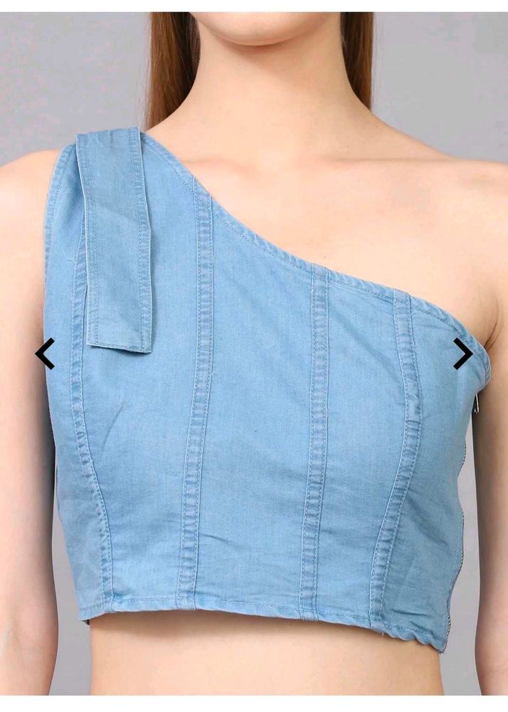 Denim One-Shoulder Crop Top