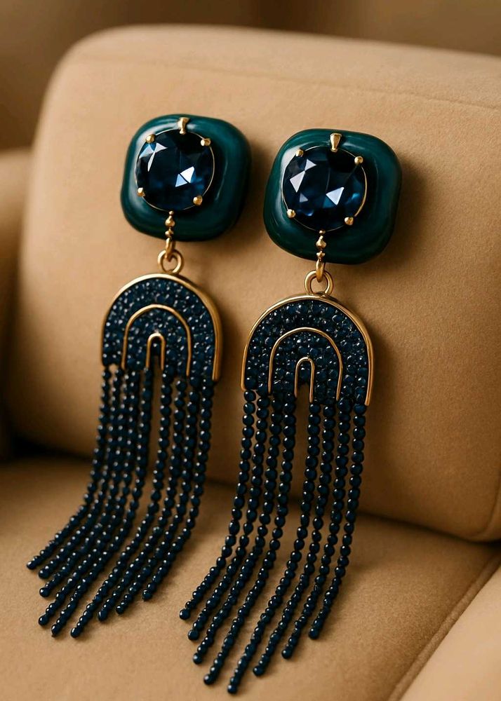 Statement Gemstone Tassel Earrings