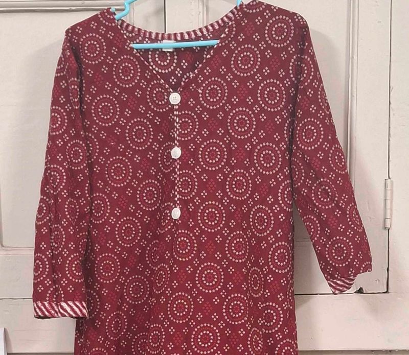 Red Printed Kurta Set