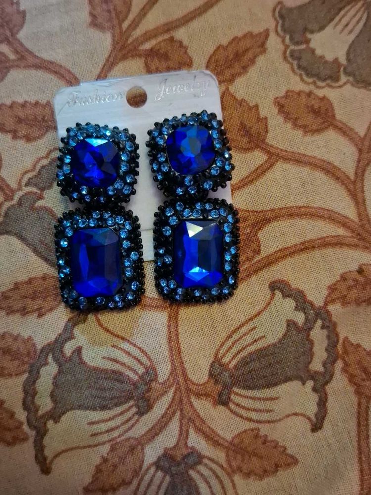 Statement Blue Gem Earrings