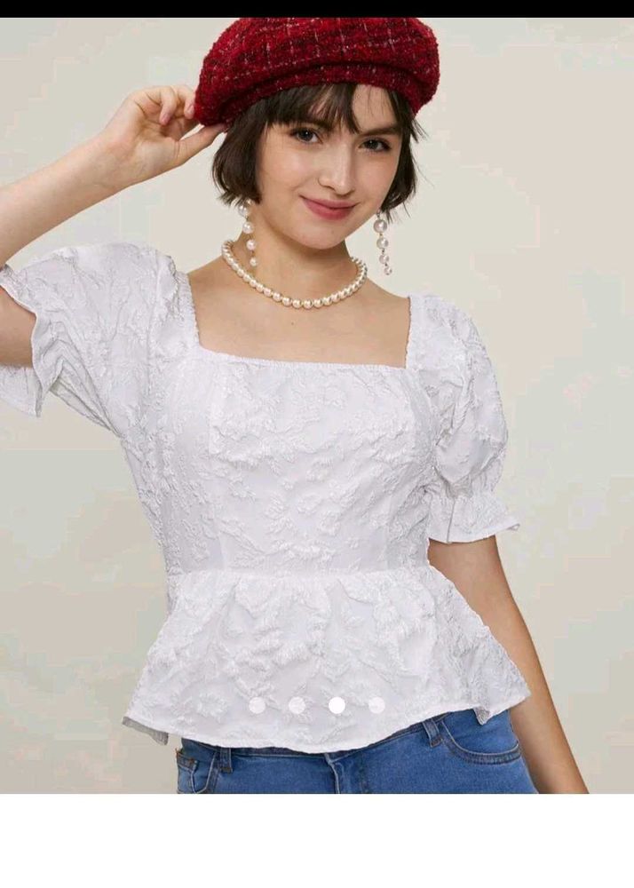 Chic White Textured Peplum Top