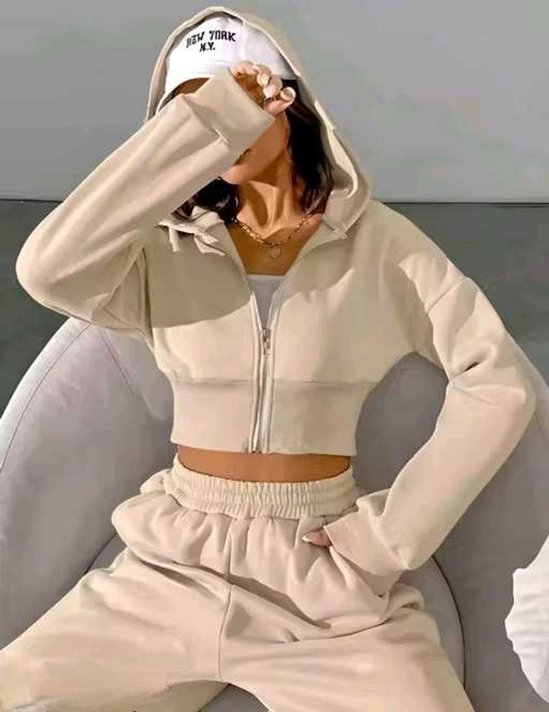 Trendy Khaki Casual Women's Zipper Front Hoodie An