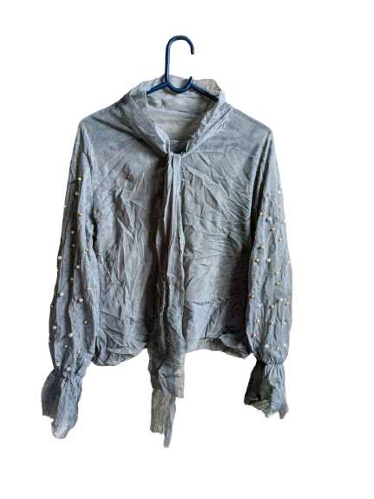 See-through Fashion Crop Top Pearl Blouson Grey