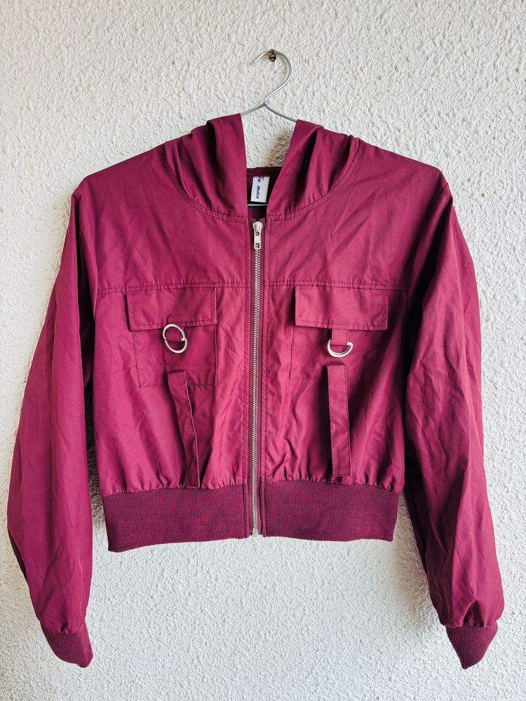 Burgundy Cropped Hoodie Jacket